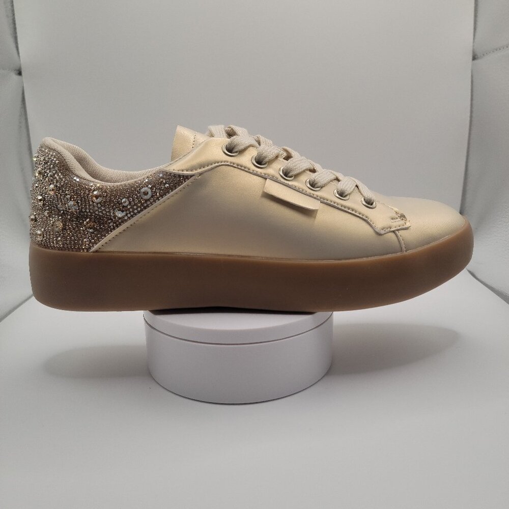 NIB Rhinestone Heel Platform Sneakers Champagne Crystal Bling Casual Shoes SZ 10